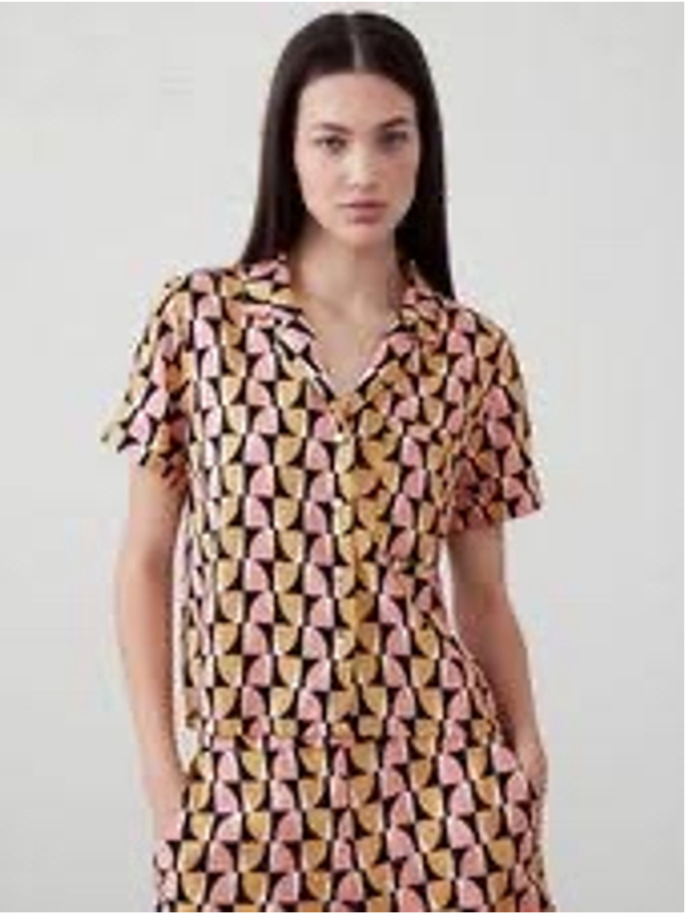 Banana Republic Button Down Linen Blend Geometric Print Top Size Large